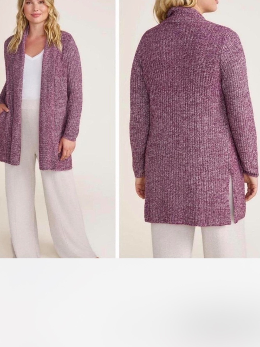 Barefoot Dreams Cozychic Lite Montecito Cardigan Size Small Heathered Burgundy